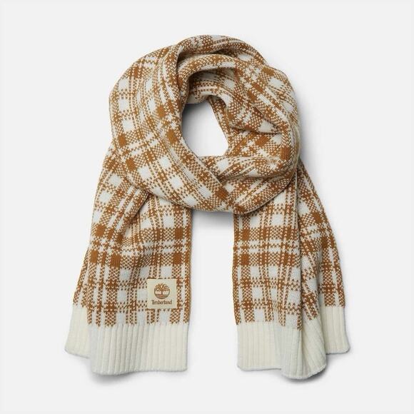 NWT Timberland Buffalo Plaid Rectangle Scarf Tan & White Streetwear Fall Outdoor - Picture 1 of 9